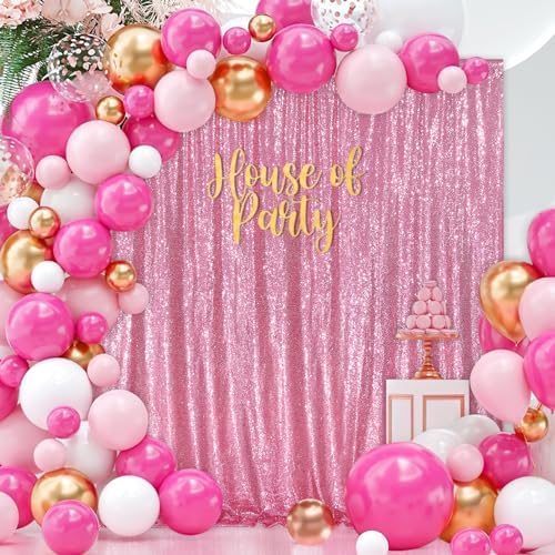 Sequin Backdrop 8ft x 8ft Blush Pink Backdrop Curtain for Wedding Party - Image 2