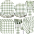 Funnymoom 452 Pcs Sage Green Gingham Party Supplies for 50 Guests by Funnymoom