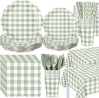 Funnymoom 452 Pcs Sage Green Gingham Party Supplies for 50 Guests by Funnymoom