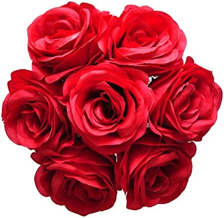 Artificial Flowers 50PCS Silk Rose with Wire Stem Fake Rose for DIY Wedding Décor Bride&Bridesmaid Bouquets Home Office Baby Shower Party Prom Centerpieces Arch Garland(Red) by cn-Knight