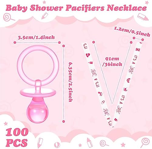 CHENGU 100 Pcs Baby Shower Pacifiers Necklace Bulk,Pink and White - Image 3