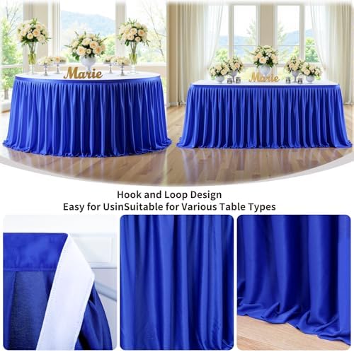 17ft Royal Blue Table Skirt Rectangle Table Polyester Pleated Table Skirt Desk Skirt for Teacher Desk Dorm Ruffle Table Skirt Wedding Birthday Party Baby Bridal Shower Banquet Table Decoration - Image 6