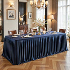 Navy Blue Satin Table Clothes for 4 Foot Rectangle Tables - 4FT Wrinkle Resistant Glitter Rectangle Tablecloths, Party Table Covers for Wedding Banquet, Baby Shower, Birthday, Holiday Dinner - Image 2