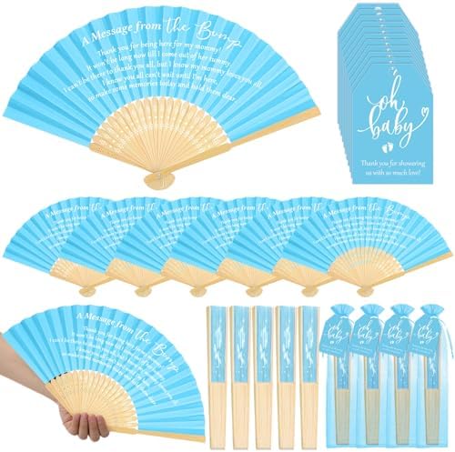 Threehoney 25 Set Baby Shower Favors for Guests, Folding Paper Fans, Blue by Threehoney