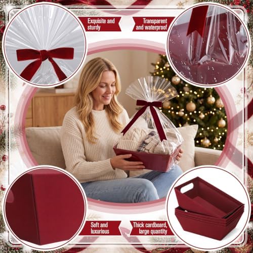 Mimorou 6 Pack Velvet Baskets for Gifts Empty to Fill, Burgundy Red Baskets - Image 3