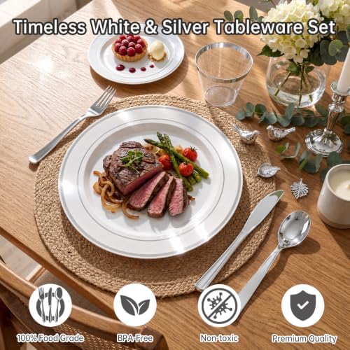 DaYammi 350PCS Silver Plastic Dinnerware Set for 50 Guests - Image 2