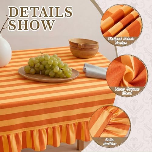 Tudomro Striped Tablecloth, Rectangle, Tangerine,Ochre, 84'' X 60'' - Image 3