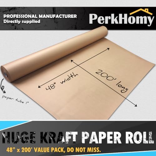 PerkHomy 48" x 2,400" (200') Brown Kraft Paper Roll for Craft Bulletin Board Paper Art Table Covering Crafting Gift Wrapping Bouquet Packing Parcel 70GSM 50LB (Brown, 48" x 200') - Image 3