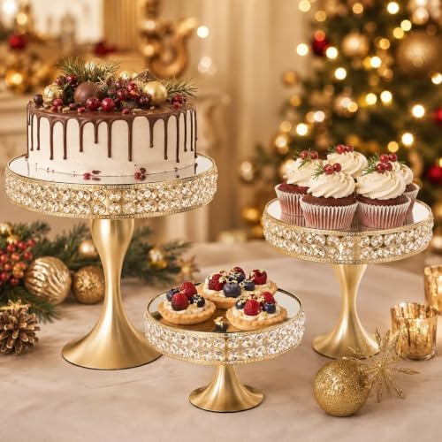 3 Pcs Cake Display with Mirror, Wedding Crystal Cake Stands for Reception by KOLHGNSE
