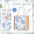 Abbylike 12 Pcs Floral Gift Bag Small Flower Tote Bag,Blue Flowers - Image 2