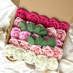 50pcs Pink White Foam Fake Roses with Stems Hot Pink Fuschia Blush Artificial Flowers Real Looking for Wedding Bouquets Bridal Shower Centerpieces Floral Arrangements Party Tables Home Decor Bulk - Image 4
