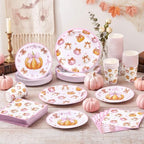 Ziliny 250 Pcs Pink Bow Pumpkin Paper Plates Napkins and Cups for 50 Guest - Image 4