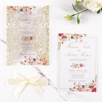 50pcs Gold Glitter Laser Cut Invitation Pockets with Blank Inner Sheets - Image 3