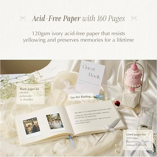 Embroidered Wedding Guest Book, 9 x 7 in, 160 Acid-Free Pages (Ivory) - Image 4