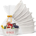 8 Pack Small Woven Basket with Gift Bags and Ribbons, All 12"x 8"x 5", Empty Decorative Gift Chest Box, Cute Baby Gift Basket for Nursery, Cotton Rope Room Shelf Storage Basket with Handles, White by MakeLifeBetterEasier