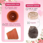 30 Sets Happy Mother's Day Appreciation Gifts Party Favors Mini Terracotta Flowerpot Planting Kit with Seedling Soil Blocks, Labels, Mother's Day Cards & Organza Bags for Mom Gardening Gift - Image 3