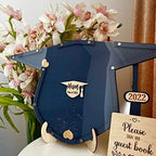 Personalized Wedding Wooden Guest Book: Creative Acrylic Custom Name Alternative Inserts Box DIY Custom Rustic Wedding Heart Drop Guest Book for Graduation Anniversary Wedding Decor (Graduation Cap) - Image 2