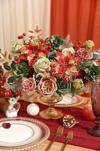 Artificial Christmas Flowers Set with Poinsettia, Fake Roses, Greenery Leaves & Stems for DIY Christmas Decor - Wreath, Tree Ornaments, Wedding Bouquets, Centerpieces, Home Floral Arrangement - Image 2