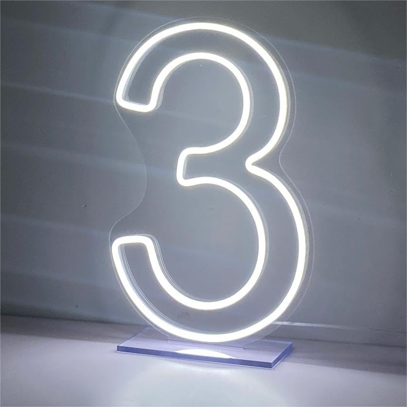 LED Neon Signs Number 3 Birthdays Decor Neon Lights Party USB Plus Battery Case Light up your baby's birthday with our Neon Number Three Sign (Number 3) by NUOSHANZS