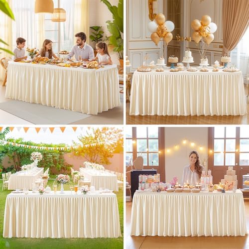Light Champagne Polyester Table Clothes for 6 Foot Rectangle Tables, Wrinkle Free Fitted Table Cover 6ft Stretch Tablecloths with Skirt for Parties Weddings Birthday Banquet Baby Shower - Image 7