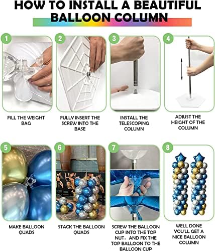 YALLOVE Balloon Column Stand Kit, 4 Sets of 7 Feet Height Adjustable Balloon Tower Pillar with Reusable Metal Telescopic Design for Birthday, Wedding, Baby Shower, Graduation Party Decoration - Image 6
