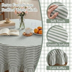 Sage Green Striped Ruffle Tablecloth 70" Round Farmhouse Flounces Trim Table Cover for Seat 4-6 for Picnic Dining Kitchen Party Wedding Decor - Image 6
