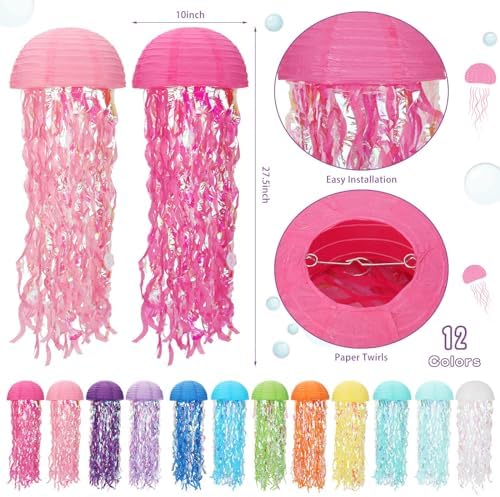 Baquler Set of 12 Jellyfish Party Decoration Multicolors Paper Lanterns - Image 3