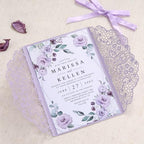 Purple Wedding Invitation Cards 50pcs Blank Inner Sheets Pre-tied Ribbons - Image 2