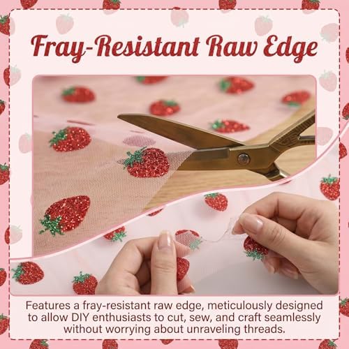8 Pcs Strawberry Table Runners, 29 x 70 in Pink Glitter Tulle - Image 5