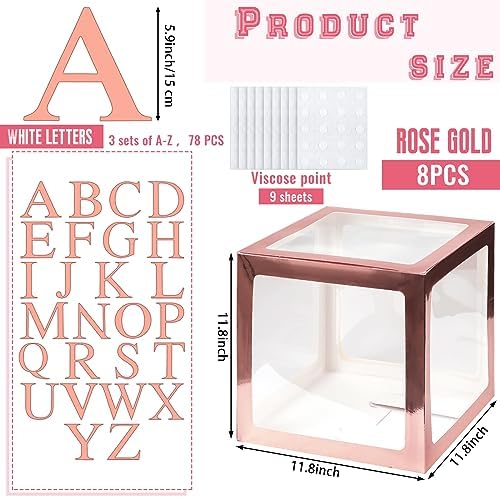 Geyee 8 Pcs Clear Balloon Box with Letters, Baby Shower, Rose Gold - Image 2