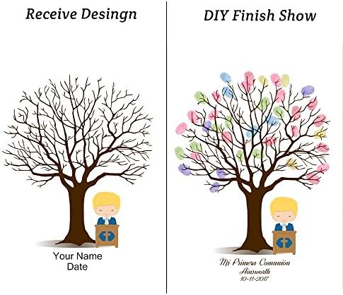 DIY Fingerprint Tree Baby Shower Sign in Guest Book with Wooden Hanger Personalized Commuion Baptism Birthday Gift for Boys Party Decorstions-80x120cm - Image 3