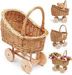 Vintage Wicker Baby Carriage Decor，Woven Rattan Stroller Flower Basket Cart for Wedding Centerpieces, Baby Shower Party Supplies & Nursery Floral Arrangement Props Floral Rustic Home Decor by Unknown