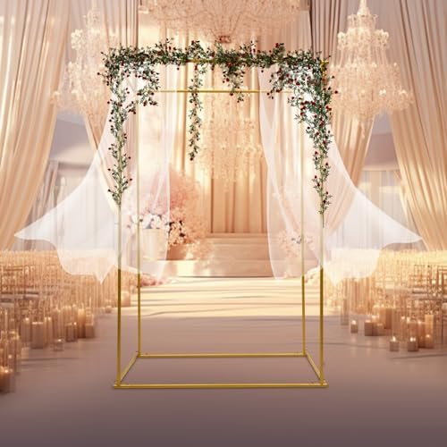 4 Post Rectangular Wedding Backdrop, Portable Pipe and Drape Backdrop Stand for Parties Silver Wedding Garden Balloon Arch Frame for Birthday Parties Banquets Background Decor - Image 2