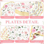 Funnymoom 250 Pcs Pink Gold Floral Paper Plates Napkins Cups Serves 50 - Image 2