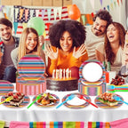 250 Pcs Mexican Fiesta Plates and Napkins, 50 Guests Disposable Mexico Serap Dinnerware Colorful Stripe Tableware Set for Cinco de Mayo Mexican Pinata Ponchos Party Supplies - Image 4