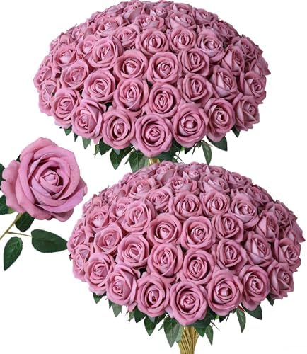50 PCS Dusty Roses Artificial Flowers, Fake Roses with Stem Realistic Silk Roses for DIY Wedding Bouquets Tables Centerpieces Arrangements Baby Shower Birthday Home Decor Valentine's Day Gift for Her by HyeFloraartificialflowers