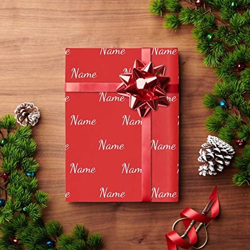 MyPupSocks Custom Name Wrapping Paper, Personalized Gift Wrap Paper with Funny Text Logo Name Red Wrapping Paper Roll for Mom Dad Grandma Birthday Christmas Wedding 3 Rolls - Image 4