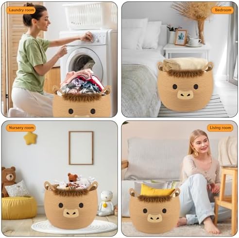 Highland Cute Cow Basket for Nursery, Large Blanket Gift Basket - Image 4