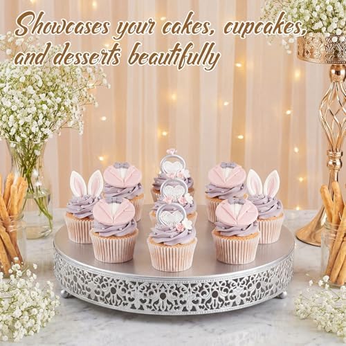 Wenqik 16 Inch Silver Cake Stand Metal Round with Cutter Spatula, Classic - Image 5