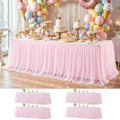 Wish Care 4 Pack Pink Tulle Table Cloth for Rectangle Tables 8FT Ruffle Tutu Stretch Fitted Tablecloths Wrinkle Free Tulle Tutu Skirt Table Cover for Party Wedding Girls Birthday Baby Bridal Shower by WishCare