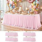 Wish Care 4 Pack Pink Tulle Table Cloth for Rectangle Tables 8FT Ruffle Tutu Stretch Fitted Tablecloths Wrinkle Free Tulle Tutu Skirt Table Cover for Party Wedding Girls Birthday Baby Bridal Shower by WishCare