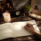 Geyee Leather Guest Book and Pen Stand Set, 10.5" x 8", Brown - Image 4