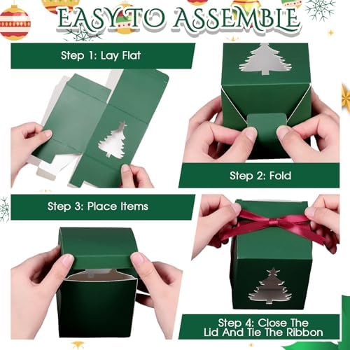 ReliThick 50 Set Candle Gift Box Transparent Gift Packaging for 4-10 oz Candles 50 Paper Thank You Tag for Wedding Birthday Baby Shower Party Favor, 3.35x3.35x3.94 in(Green,Christmas Tree) - Image 3