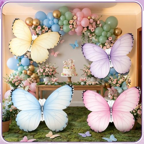 4 Pcs Large Fairy Butterfly Cardboard Cutouts, 19.69" Fairy Birthday Party Decoration, Standing Butterfly Props for Garden Outdoor Lawn Yard Signs Baby Shower Supplies Party Signs - Image 5