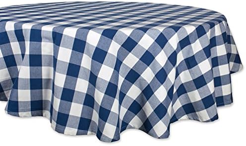 DII Buffalo Check Collection, Classic Farmhouse Tablecloth, 70" Round, Navy & Cream by DII