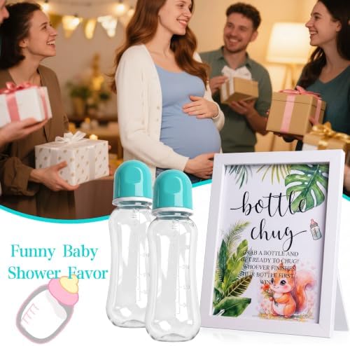 Funny Bottle Chug Baby Shower Drinking Game for 15 Guests, Includes 15 Pack 8.5oz Baby Bottles with Nipples & Standing Wood Framed Sign, Western Cowboy Baby Shower Favors & Party Activities(Wathet) - Image 4