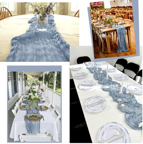 24 Pack Dusty Blue Table Runner 10Ft Cheesecloth Table Runner Rustic Gauze Table Runners Romantic Long Sheer Fabric Cheese Cloth Table Runners for Wedding Party Bridal Baby Shower - Image 5