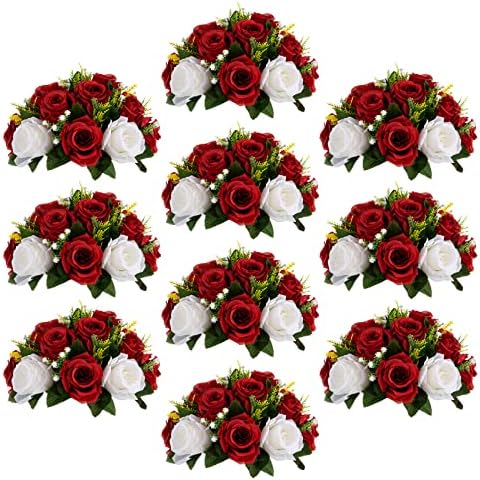 Sziqiqi Fake Flowers for Wedding Centerpiece, Silk Kissing Ball, Red, 10Pcs by SZIQIQI