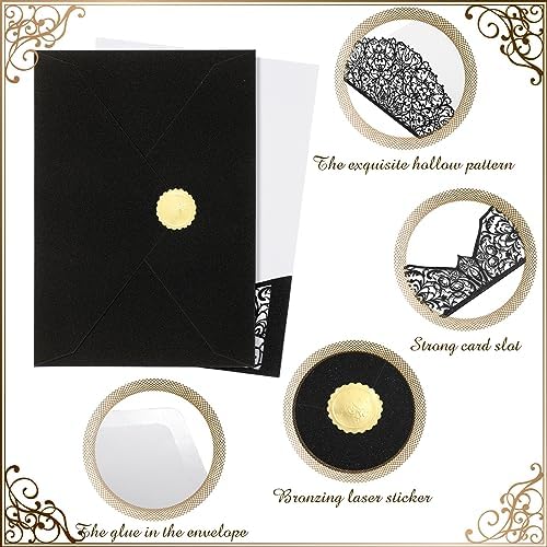 100 Set 5 x 7 Laser Cut Wedding Invitations, Black - Image 3