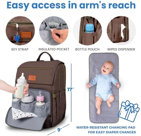 PILLANI Baby Diaper Bag Backpack - Large Bag for Boys & Girls, Waterproof Diaper Backpack - Travel Diaper Bags w/Changing Pad, Baby Registry Search & Shower Gifts - Essentials Must Haves Newborn Stuff - Image 5